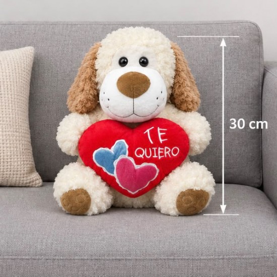  Cățeluș de pluș cu inimă „Te Quiero” – 30 cm
