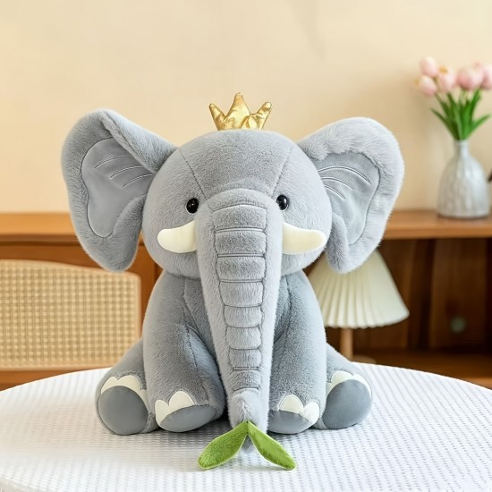 Elefănțel Regal din Pluș cu Coroană, Gri, 45 cm