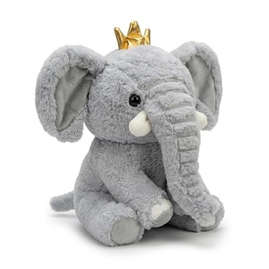Elefănțel Regal din Pluș cu Coroană, Gri, 45 cm