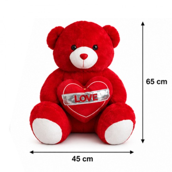 Ursuleț de Pluș Roșu cu Inimă „LOVE” – 65 cm